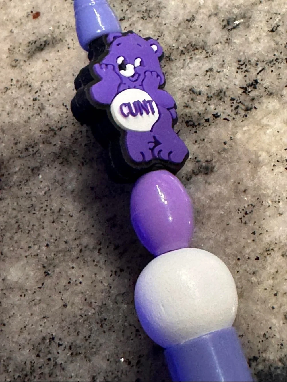 Care Bears cussing funny Purple Beaded Ballpoint Pen with Character Charm